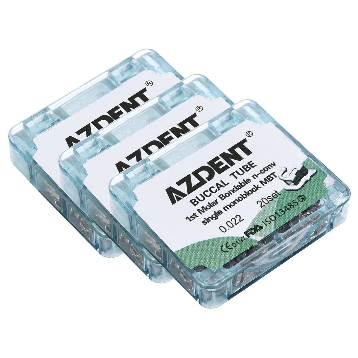 3 Boxes AZDENT Dental Orthodontic Buccal Tube 1st Molar Bondable Monoblock Non-convertible MBT 0.022 20Sets/Box - azdentall.com