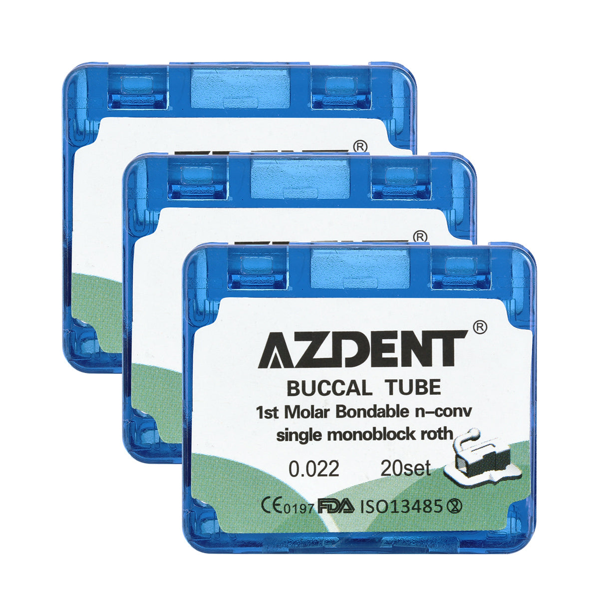 3 Boxes AZDENT Dental Orthodontic Buccal Tube 1st Molar Bondable MIM Monoblock Non-convertible Roth 0.022 20Sets/Box - azdentall.com