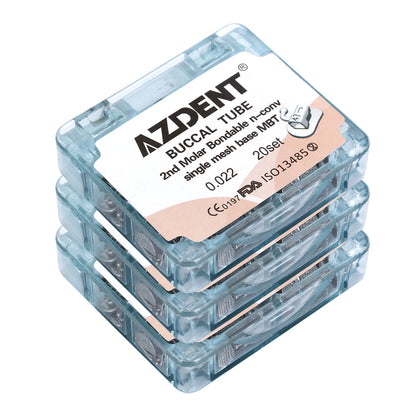 3 Boxes AZDENT Dental Orthodontic Buccal Tube 2nd Molar Bondable Split Non-Convertible MBT 0.022 20Sets/Box - azdentall.com