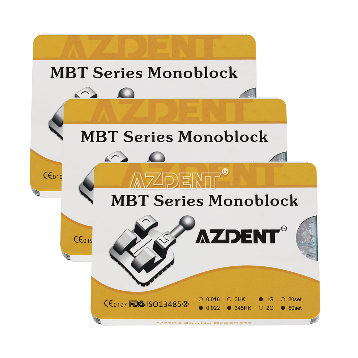 3 Boxes AZDENT Dental Metal Brackets Monoblock MBT .022 345Hooks 1000pcs/50sets/Box - azdentall.com