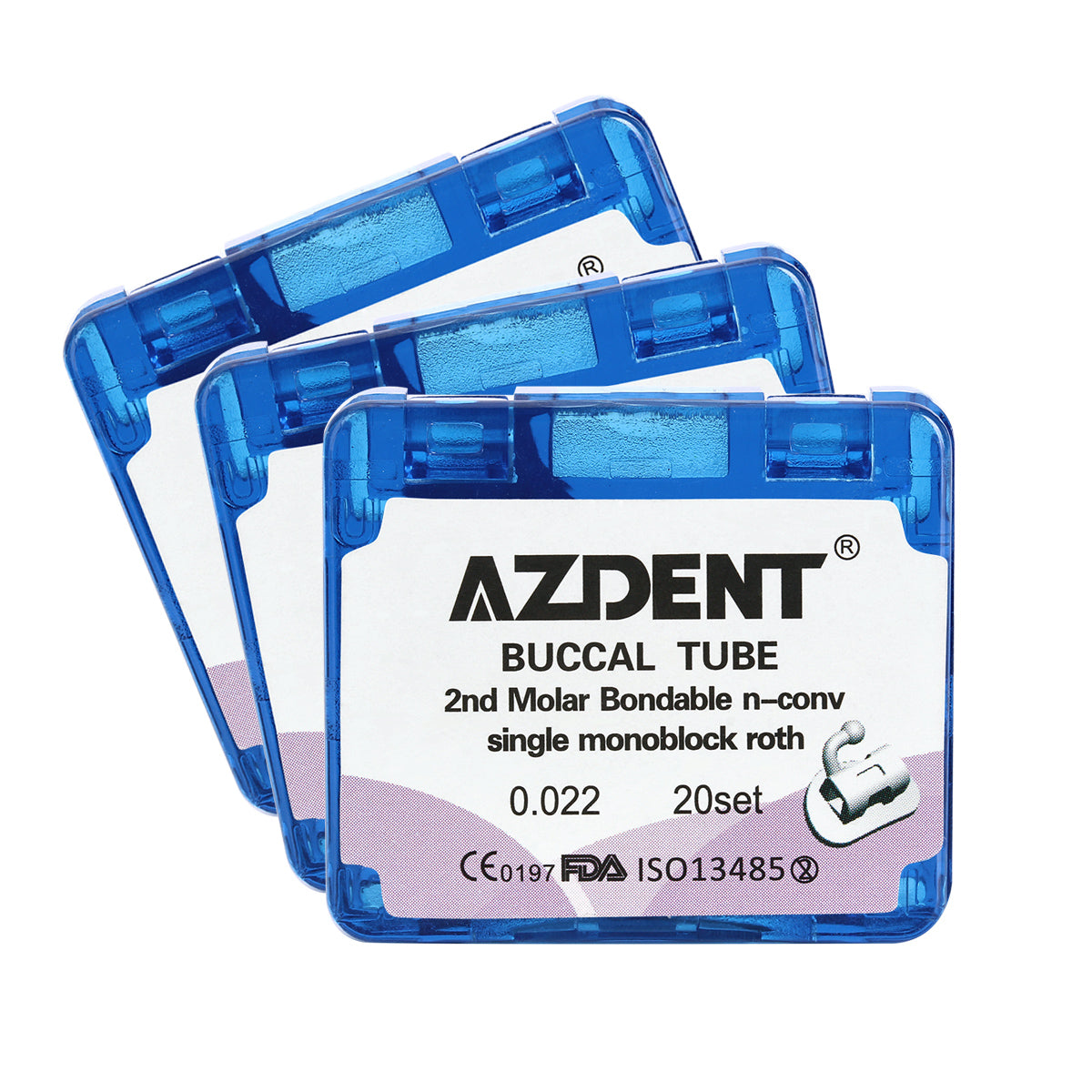 3 Boxes AZDENT Dental Orthodontic Buccal Tube 2nd Molar Bondable Monoblock Non-convertible Roth 0.022 20Sets/Box - azdentall.com