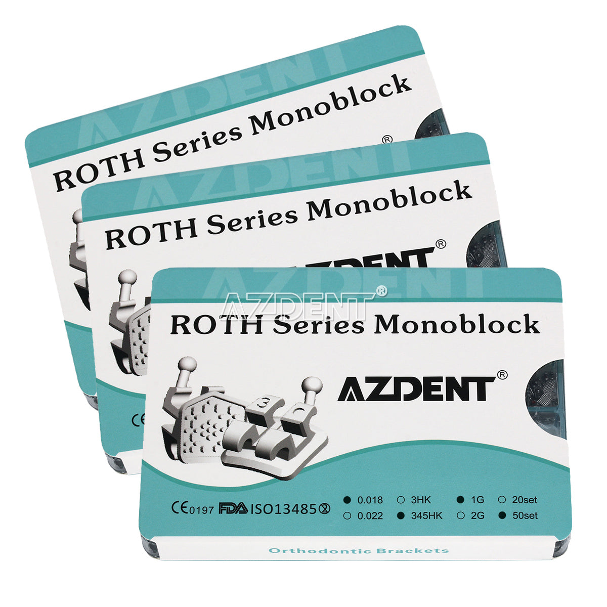 3 Boxes AZDENT Dental Metal Brackets Monoblock Roth .018 345Hooks 1000pcs/50sets/Box - azdentall.com