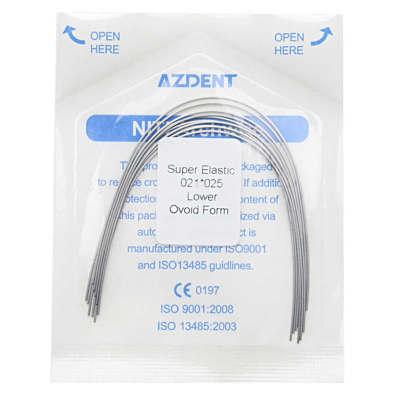 AZDENT Dental Orthodontic Archwires Niti Super Elastic Ovoid Rectangular 0.021x0.025 Lower 10pcs/Pack - azdentall.com