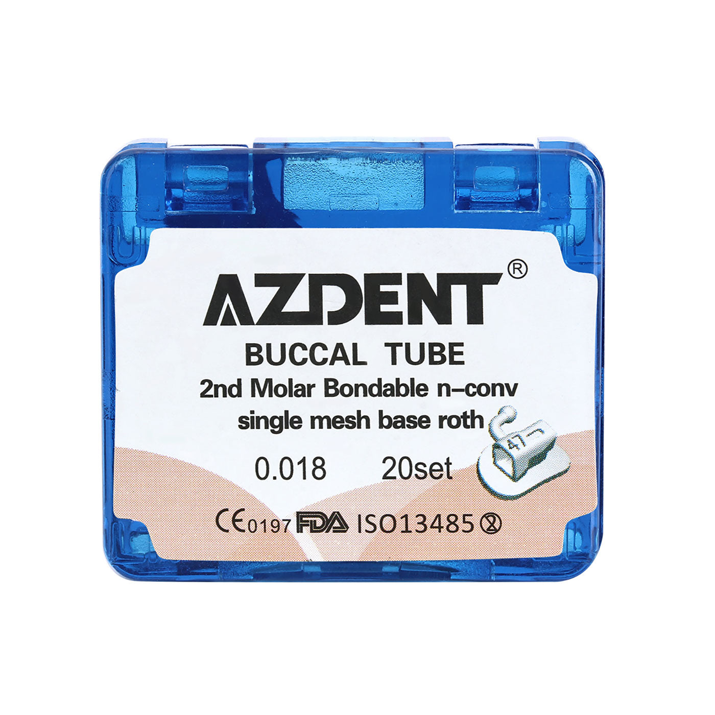 AZDENT Dental Orthodontic Buccal Tube 2nd Molar Bondable Split Non-Convertible Roth 0.018 20Sets/Box - azdentall.com