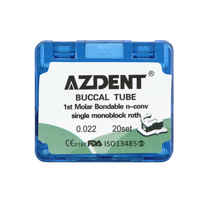 AZDENT Dental Orthodontic Buccal Tube 1st Molar Bondable MIM Monoblock Non-convertible Roth 0.022 20Sets/Box - azdentall.com