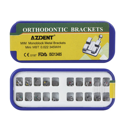 AZDENT Dental Metal Brackets MIM Monoblock Mini MBT .022 3-4-5Hooks 20pcs/Box - azdentall.com