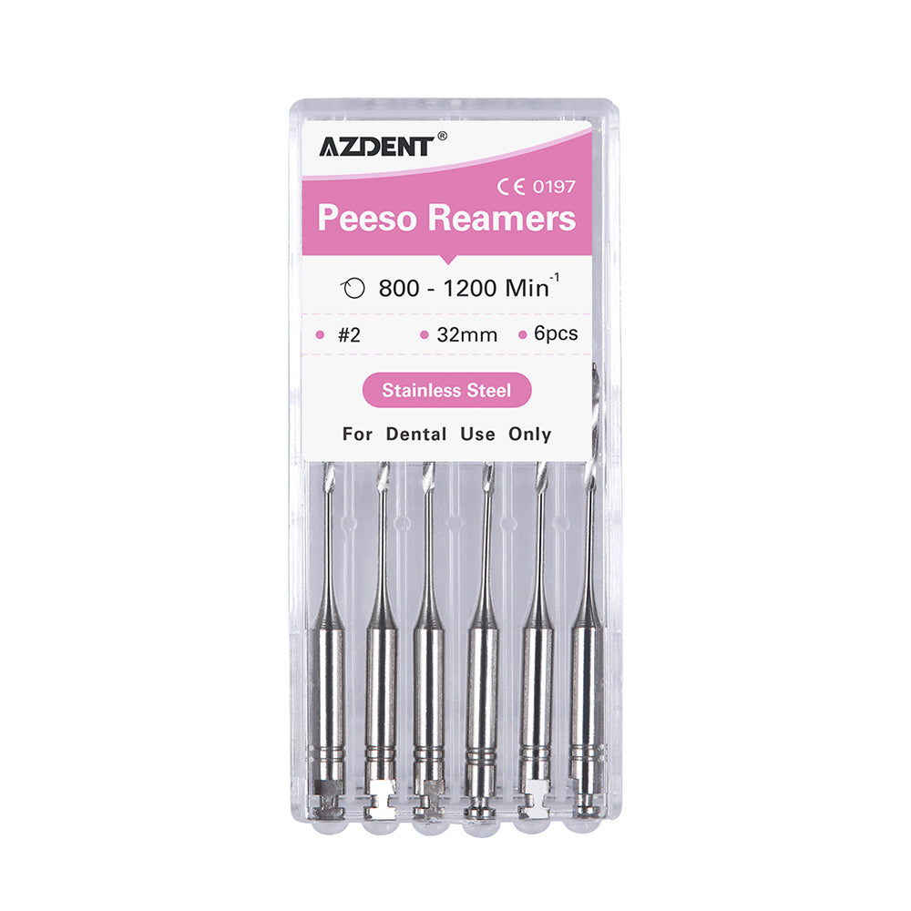 AZDENT Dental Engine Files Staniless Steel Peeso Reamers 32mm #2 6pcs/Box-azdentall.com