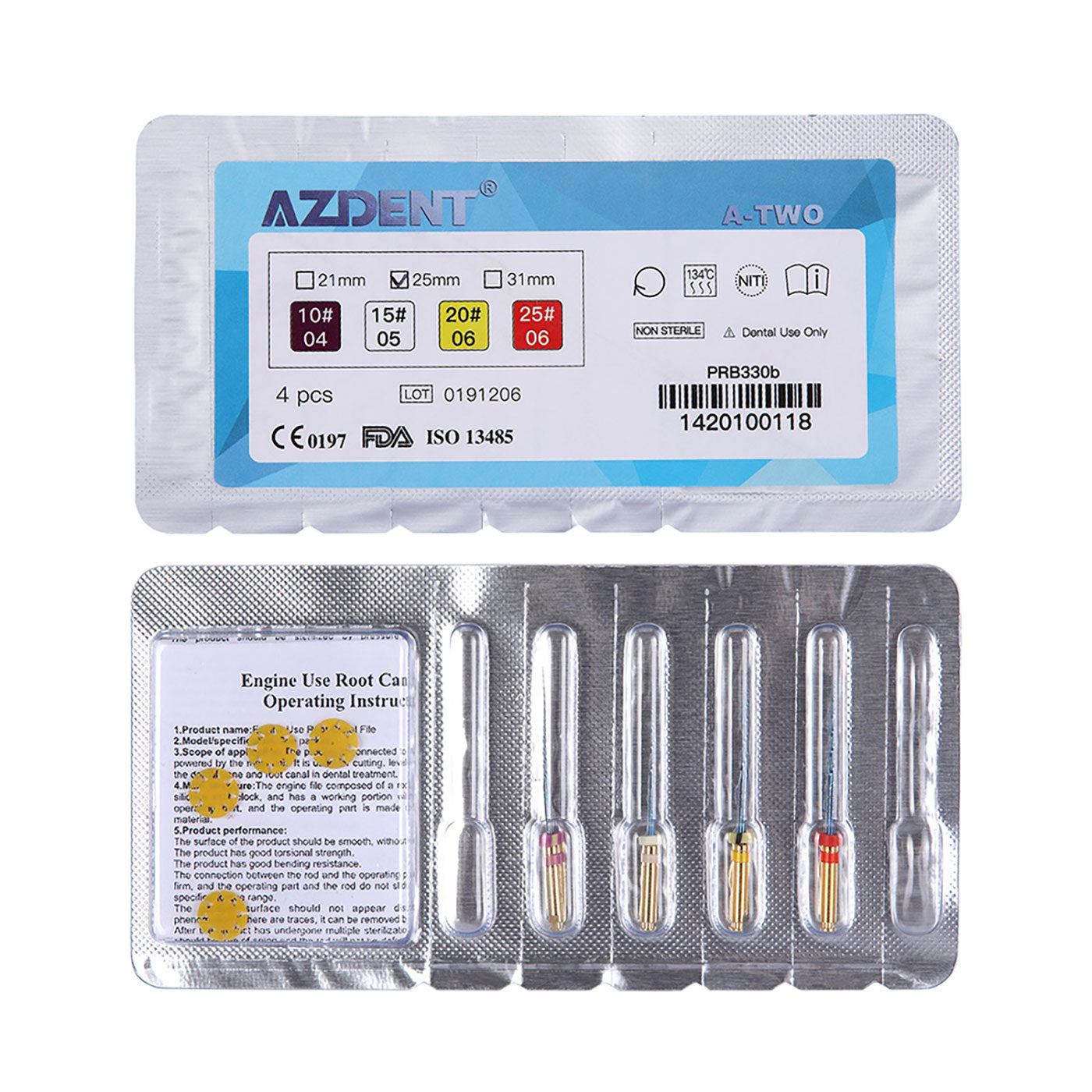 AZDENT Dental NITI Rotary Engine Files S Cross Section Heat Activated 25mm 4pcs/pk-azdentall.com