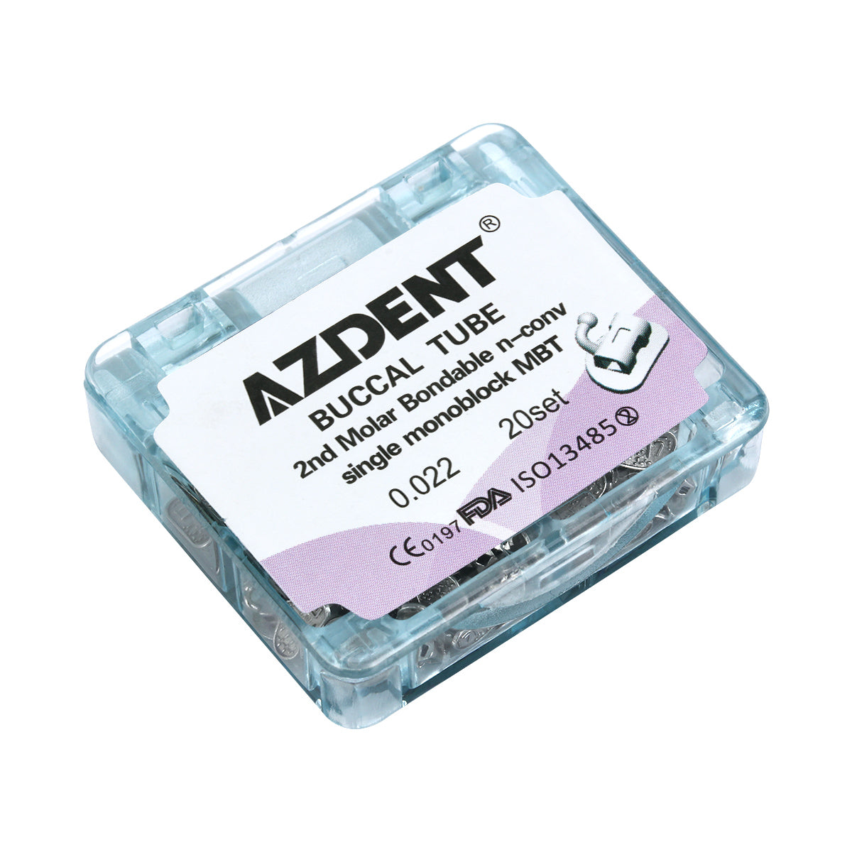 AZDENT Dental Orthodontic Buccal Tube 2nd Molar Bondable Monoblock Non-convertible MBT 0.022 20Sets/Box - azdentall.com