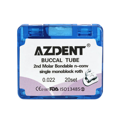 AZDENT Dental Orthodontic Buccal Tube 2nd Molar Bondable Monoblock Non-convertible Roth 0.022 20Sets/Box - azdentall.com