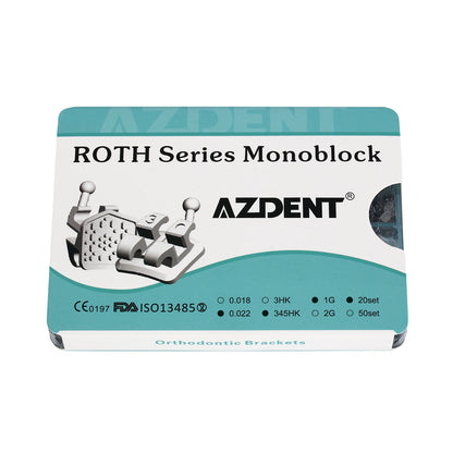 AZDENT Dental Mini Metal Brackets Monoblock Roth .022 Hooks on 345 20 Sets/Box - azdentall.com