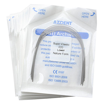 20 Bags AZDENT Dental Orthodontic Archwires Niti Super Elastic Natural Round 0.012 Upper 10pcs/Pack - azdentall.com