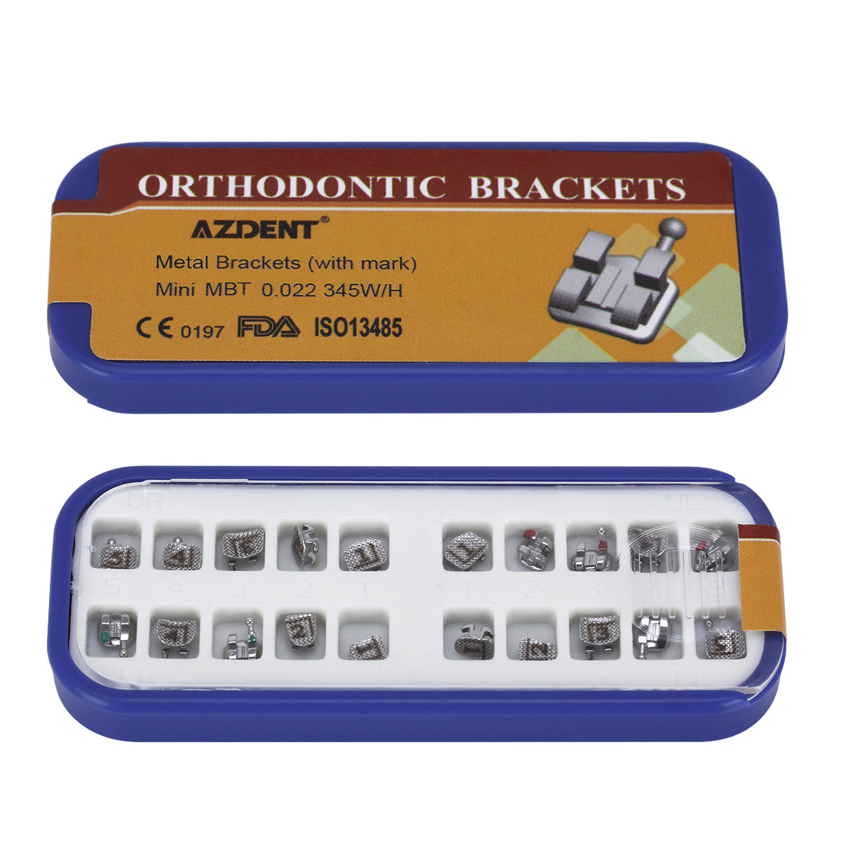 AZDENT Dental Metal Brackets Mini MBT .022 Hooks on 345 Laser Mark 20pcs/Box - azdentall.com