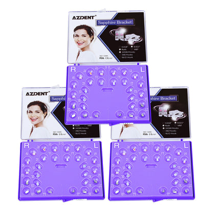 3 Boxes AZDENT Dental Orthodontic Ceramic Bracket Positioning Monocrystalline Sapphire Buccal Tube Mini Roth 0.022 345Hooks 28pcs/Kit - azdentall.com