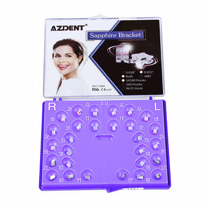 AZDENT Dental Orthodontic Ceramic Bracket Positioning Monocrystalline Sapphire Buccal Tube Mini Roth 0.022 345Hooks 28pcs/Kit - azdentall.com