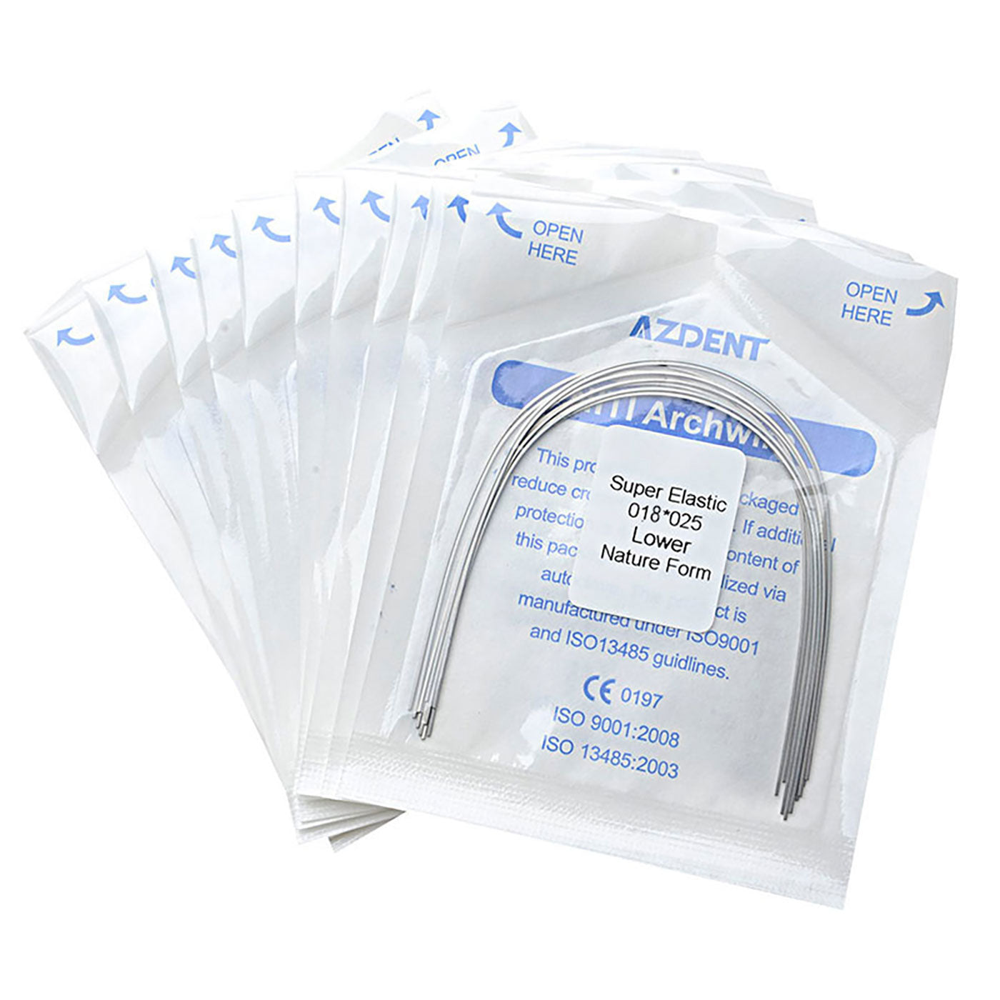 10 Bags AZDENT Dental Orthodontic Archwires Niti Super Elastic Natural Rectangular 0.018x0.025 Lower 10pcs/Pack - azdentall.com