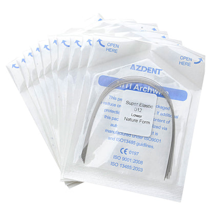 10 Bags AZDENT Dental Orthodontic Archwires Niti Super Elastic Natural Round 0.012 Lower 10pcs/Pack - azdentall.com