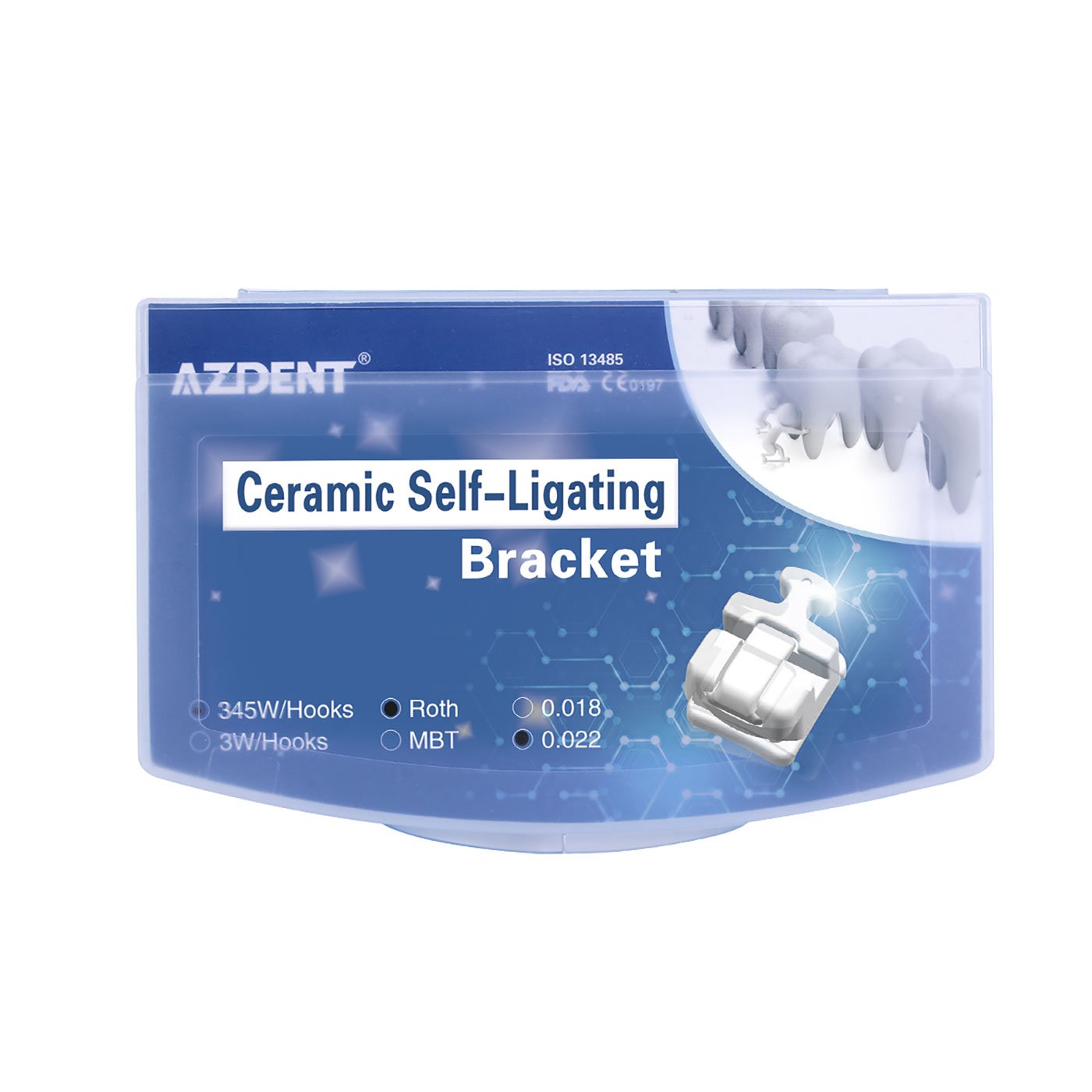 AZDENT Dental Orthodontic Self-ligating Ceramic Bracket Braces Roth .022 345Hooks 20pcs/Box - azdentall.com