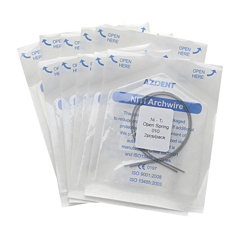 10 Packs AZDENT Dental Open Coil Spring NITI Alloy 0.010* 180mm 2pcs/Pk - azdentall.com