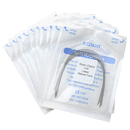 10 Bags AZDENT Dental Orthodontic Archwires Niti Super Elastic Natural Round 0.016 Lower 10pcs/Pack - azdentall.com