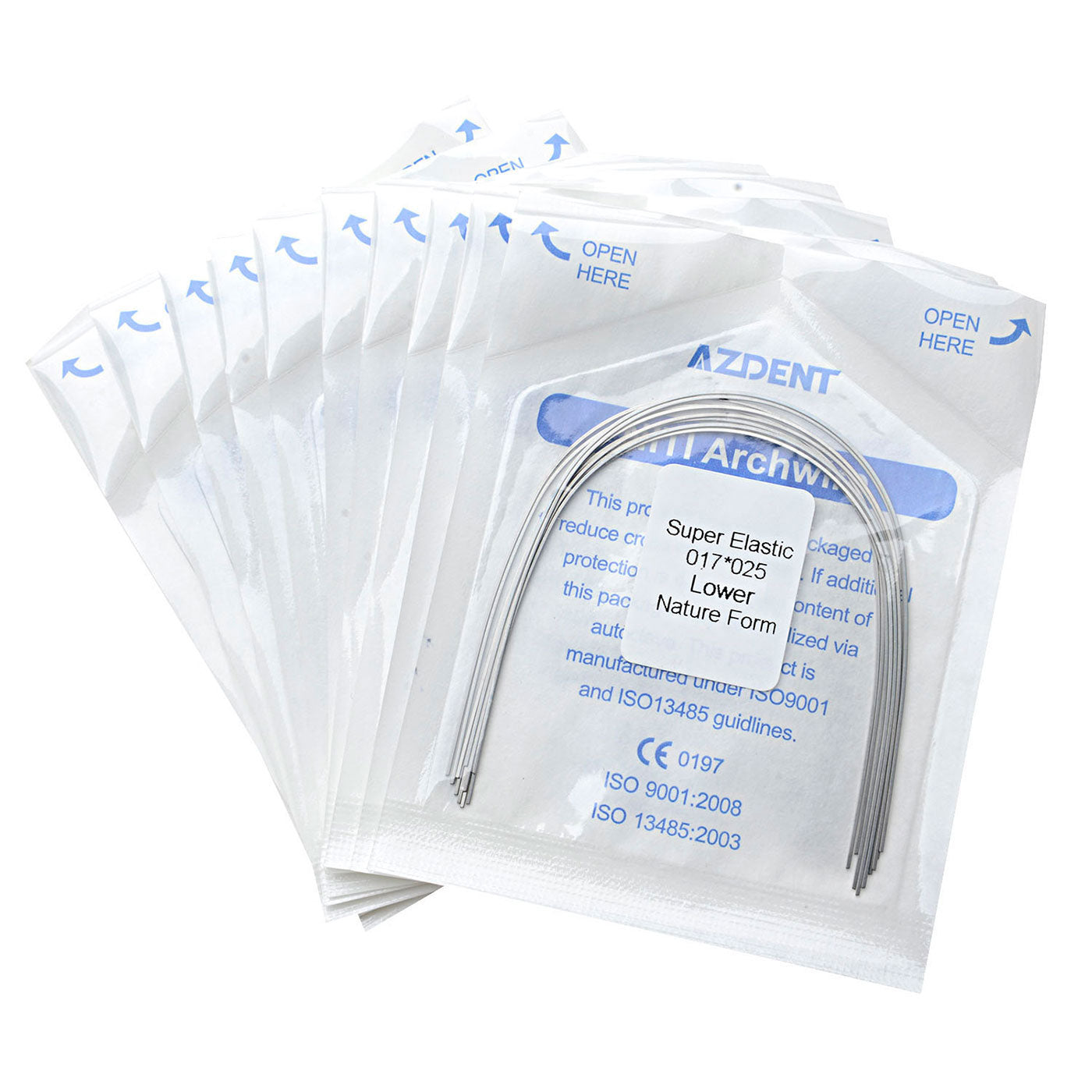 10 Bags AZDENT Dental Orthodontic Archwires Niti Super Elastic Natural Rectangular 0.017x0.025 Lower 10pcs/Pack - azdentall.com