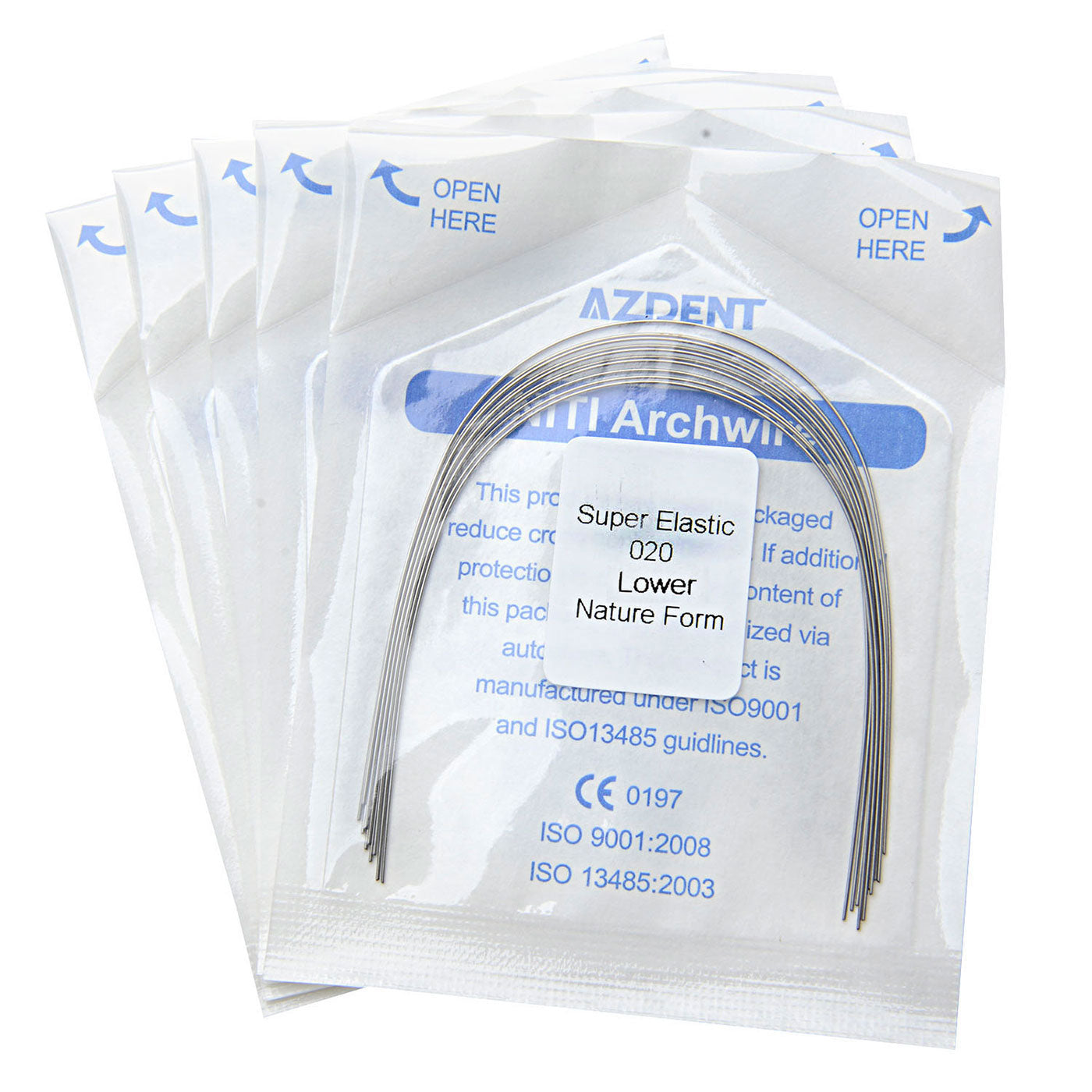 5 Bags AZDENT Dental Orthodontic Archwires Niti Super Elastic Natural Round 0.020 Lower 10pcs/Pack - azdentall.com