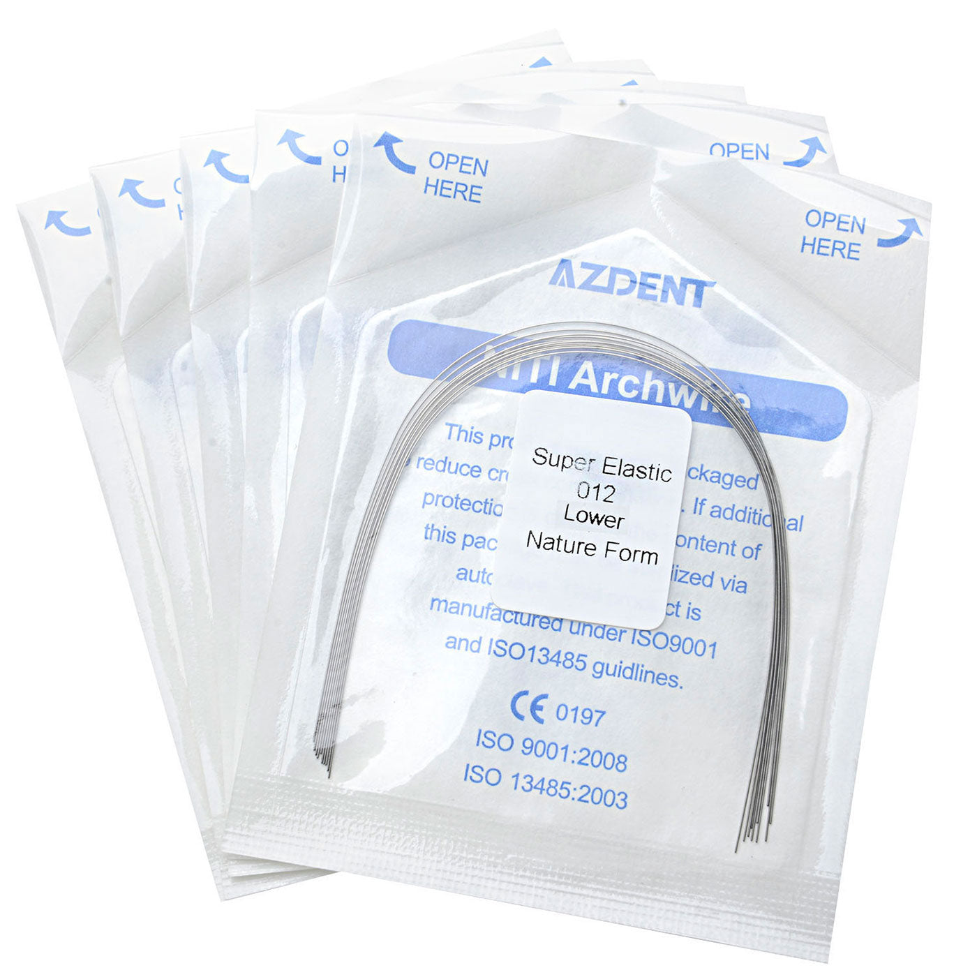 5 Bags AZDENT Dental Orthodontic Archwires Niti Super Elastic Natural Round 0.012 Lower 10pcs/Pack - azdentall.com