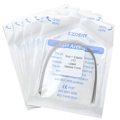 5 Bags AZDENT Dental Orthodontic Archwires Niti Super Elastic Natural Round 0.012 Upper 10pcs/Pack - azdentall.com