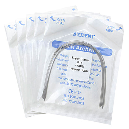 5 Bags AZDENT Dental Orthodontic Archwires Niti Super Elastic Natural Round 0.014 Lower 10pcs/Pack - azdentall.com