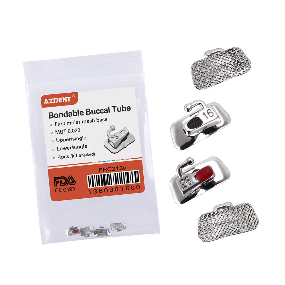 AZDENT Dental Orthodontic Buccal Tube 1st Molar Bondable MBT .022 Assorted Quadrants(UR UL LL LR) 4pcs/Bag - azdentall.com