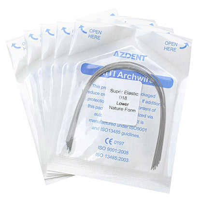 5 Bags AZDENT Dental Orthodontic Archwires Niti Super Elastic Natural Round 0.018 Lower 10pcs/Pack - azdentall.com