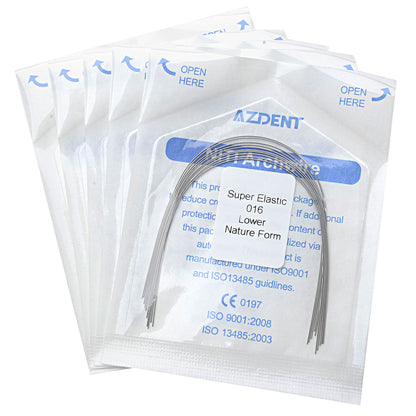 5 Bags AZDENT Dental Orthodontic Archwires Niti Super Elastic Natural Round 0.016 Lower 10pcs/Pack - azdentall.com