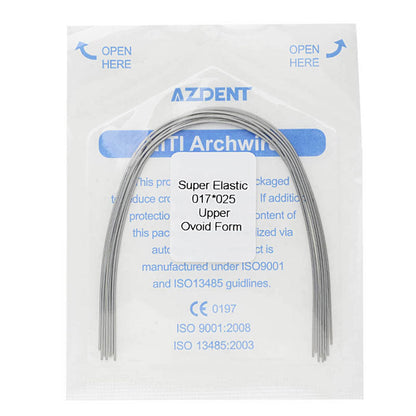 AZDENT Dental Orthodontic Archwires Niti Super Elastic Ovoid Rectangular 0.017x0.025 Upper 10pcs/Pack - azdentall.com