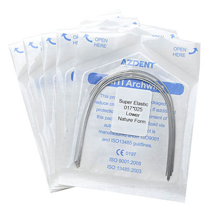 5 Bags AZDENT Dental Orthodontic Archwires Niti Super Elastic Natural Rectangular 0.017x0.025 Lower 10pcs/Pack - azdentall.com