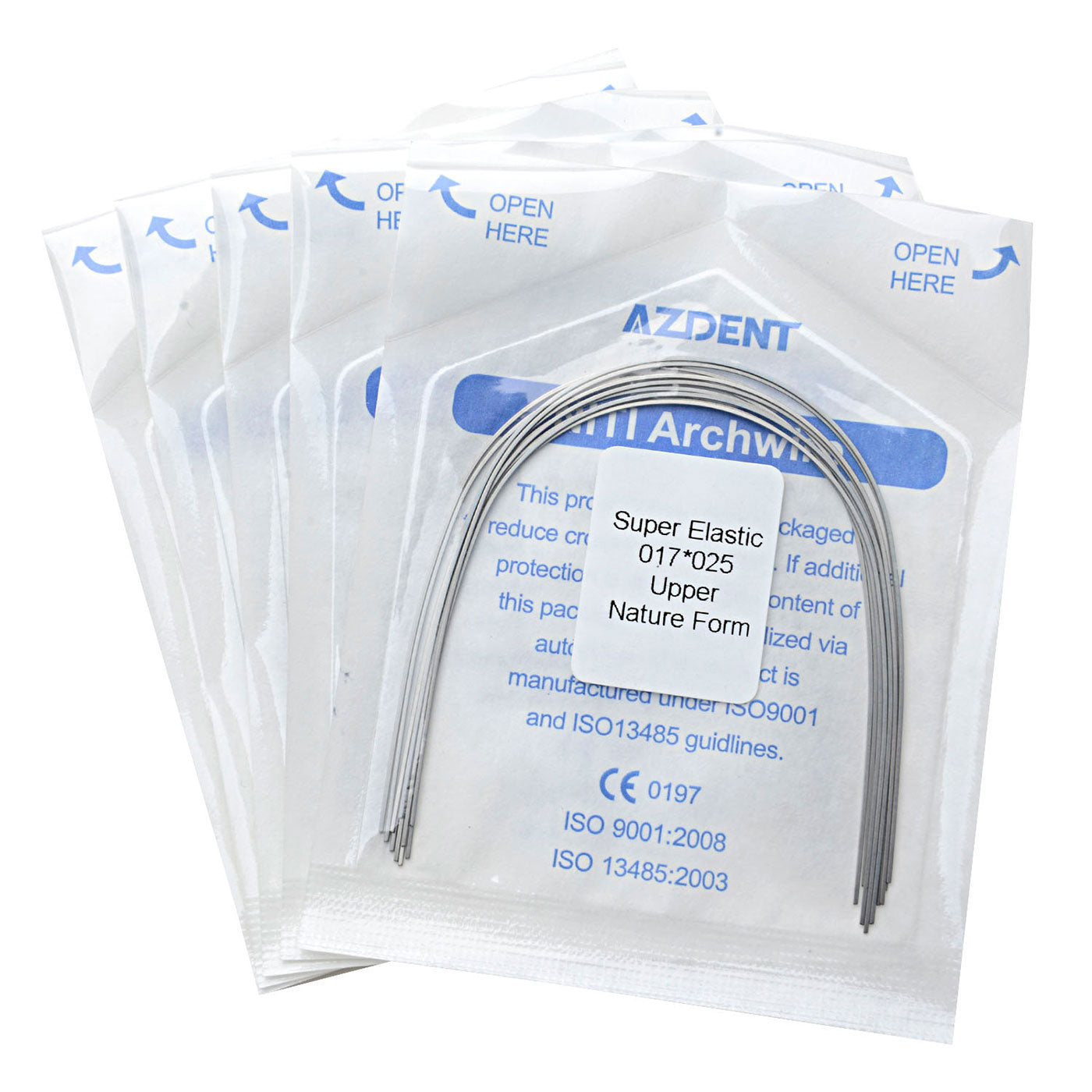 5 Bags AZDENT Dental Orthodontic Archwires Niti Super Elastic Natural Rectangular 0.017x0.025 Upper 10pcs/Pack - azdentall.com