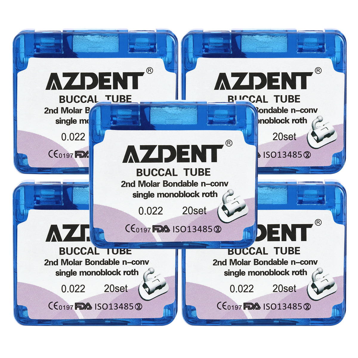 5 Boxes AZDENT Dental Orthodontic Buccal Tube 2nd Molar Bondable Monoblock Non-convertible Roth 0.022 20Sets/Box - azdentall.com