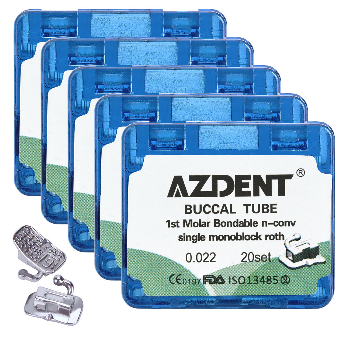 5 Boxes AZDENT Dental Orthodontic Buccal Tube 1st Molar Bondable MIM Monoblock Non-convertible Roth 0.022 20Sets/Box - azdentall.com