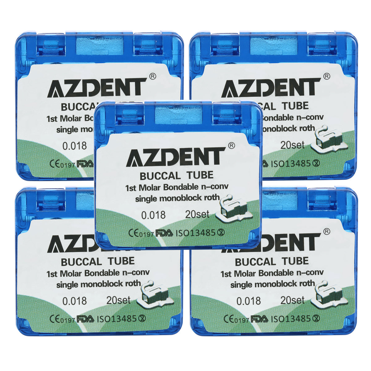 5 Boxes AZDENT Dental Orthodontic Buccal Tube 1st Molar Bondable MIM Monoblock Non-convertible Roth 0.018 20Sets/Box - azdentall.com