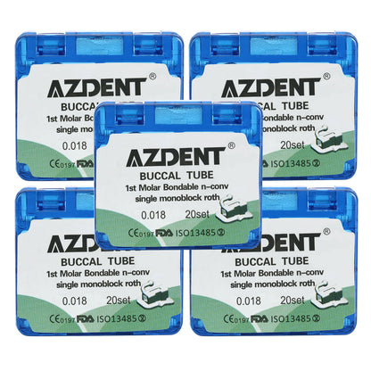 5 Boxes AZDENT Dental Orthodontic Buccal Tube 1st Molar Bondable MIM Monoblock Non-convertible Roth 0.018 20Sets/Box - azdentall.com