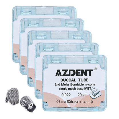 5 Boxes AZDENT Dental Orthodontic Buccal Tube 2nd Molar Bondable Split Non-Convertible MBT 0.022 20Sets/Box - azdentall.com