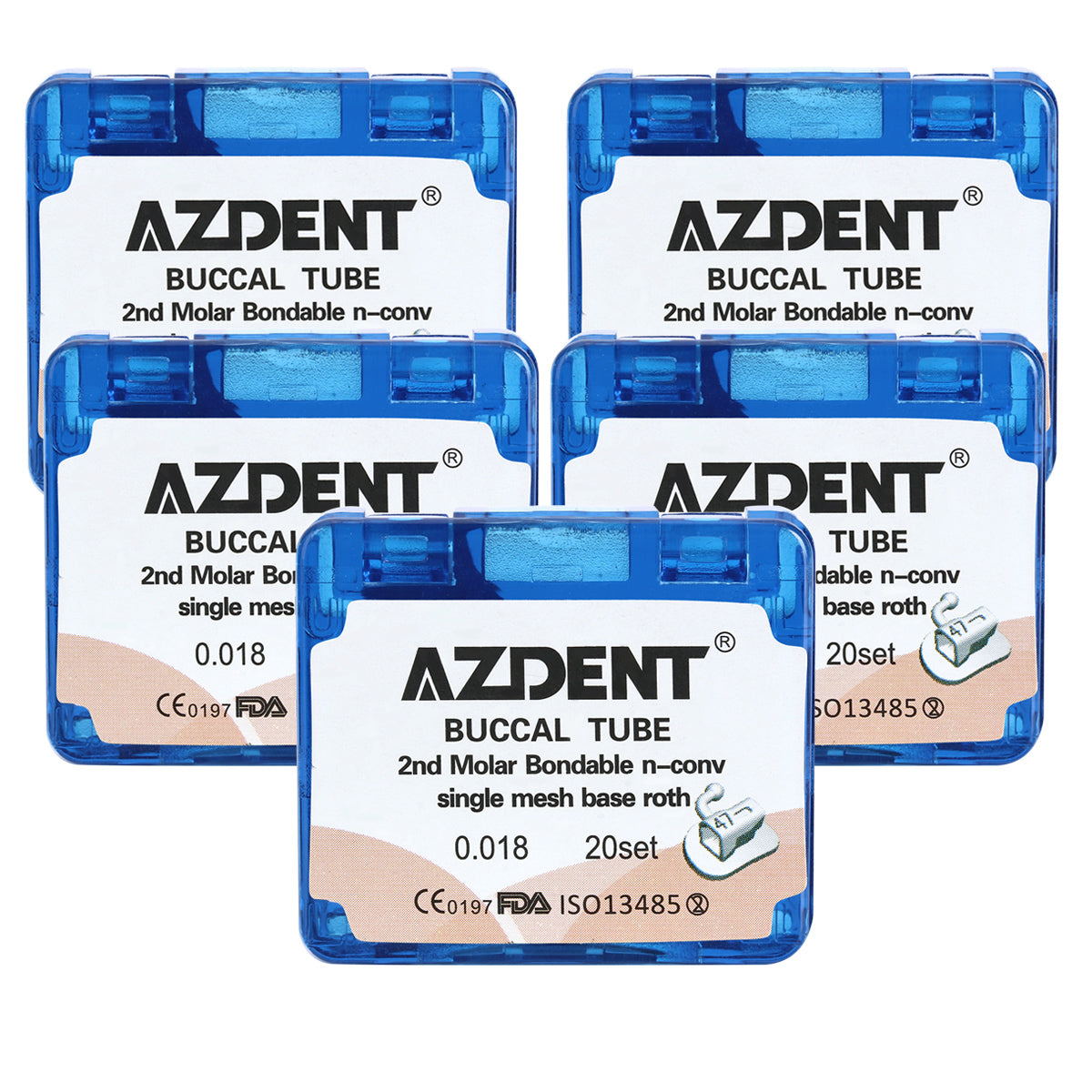 5 Boxes AZDENT Dental Orthodontic Buccal Tube 2nd Molar Bondable Split Non-Convertible Roth 0.018 20Sets/Box - azdentall.com