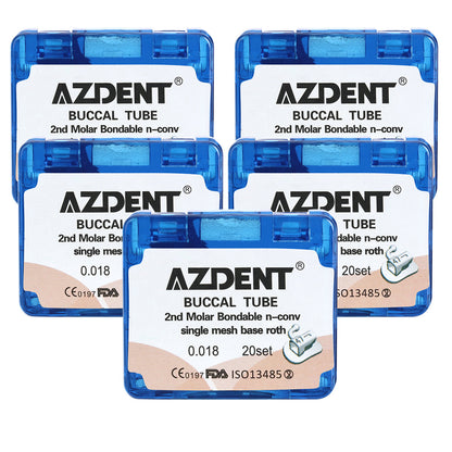 5 Boxes AZDENT Dental Orthodontic Buccal Tube 2nd Molar Bondable Split Non-Convertible Roth 0.018 20Sets/Box - azdentall.com