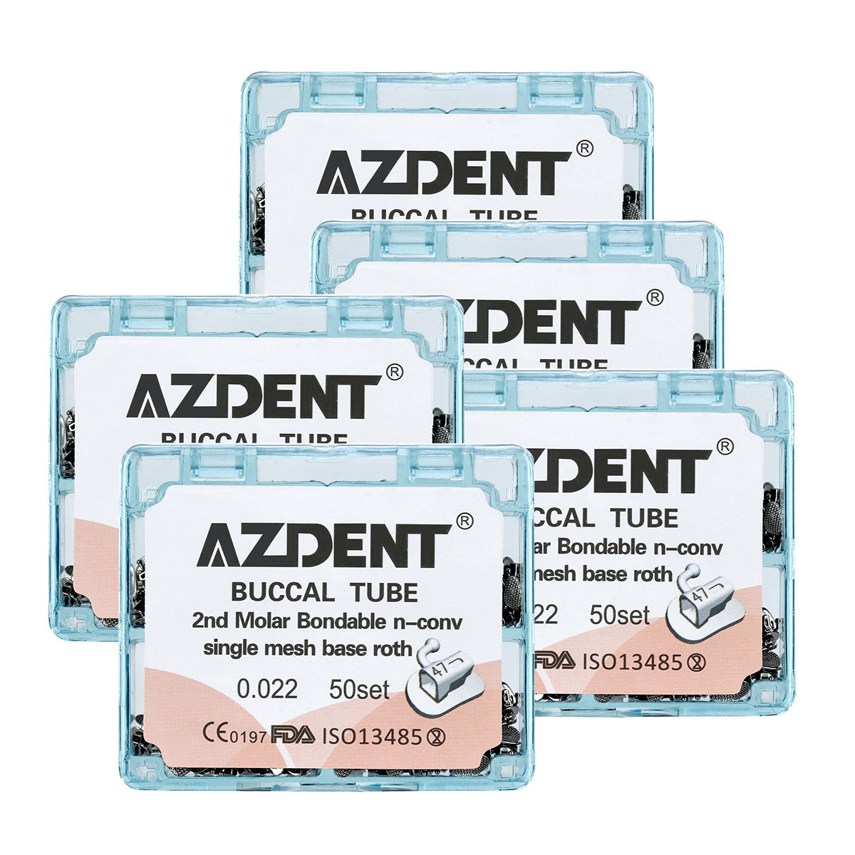 5 Boxes AZDENT Dental Orthodontic Buccal Tube 2nd Molar Bondable Split Non-Convertible Roth 0.022 50Sets/Box - azdentall.com