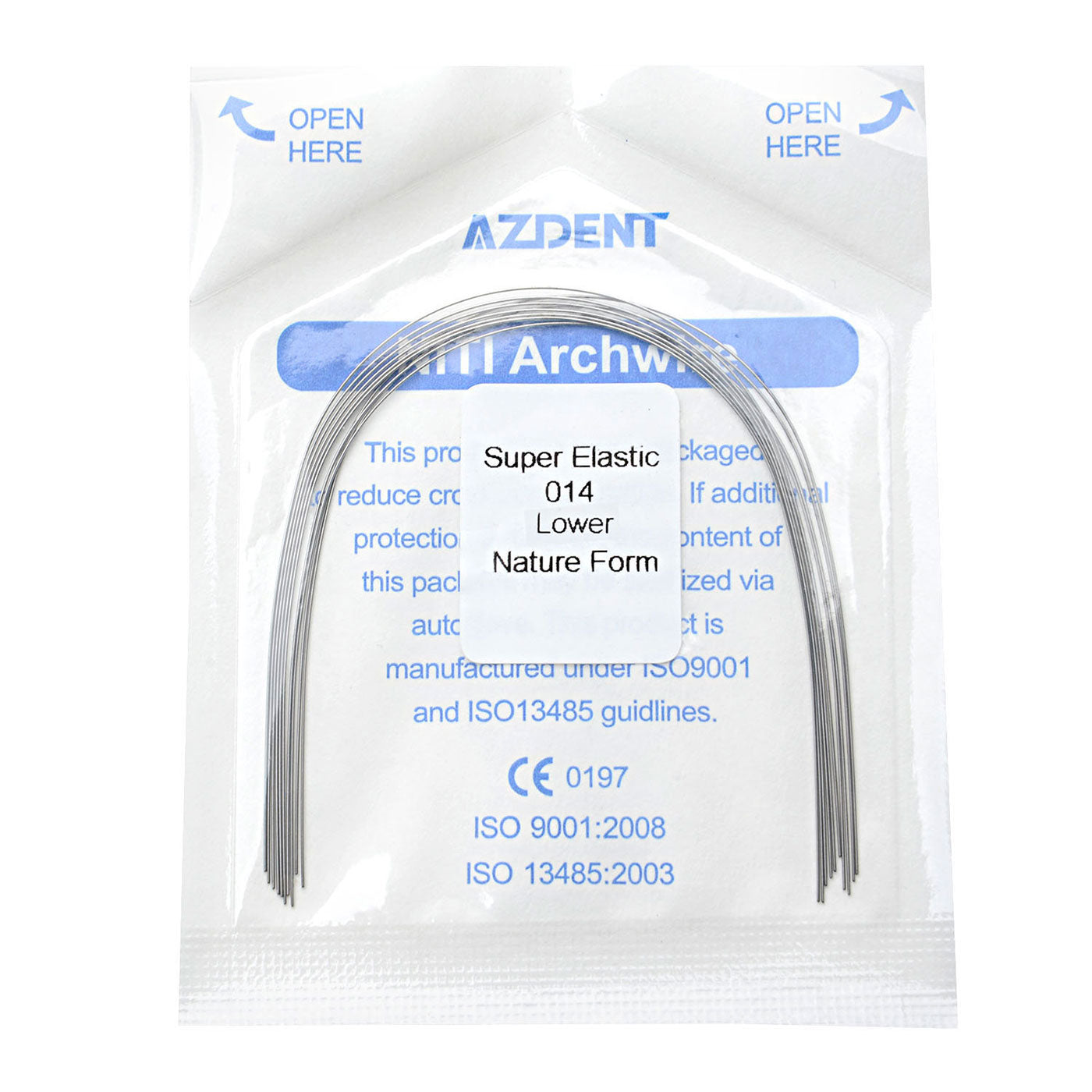 AZDENT Dental Orthodontic Archwires Niti Super Elastic Natural Round 0.014 Lower 10pcs/Pack - azdentall.com