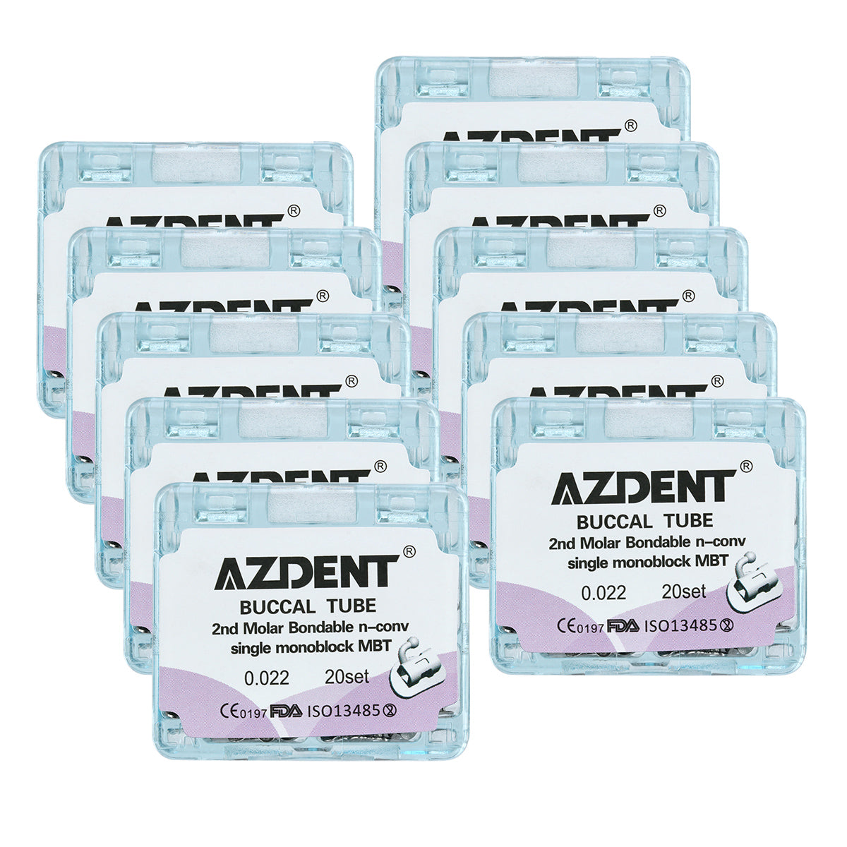 10 Boxes AZDENT Dental Orthodontic Buccal Tube 2nd Molar Bondable Monoblock Non-convertible MBT 0.022 20Sets/Box - azdentall.com