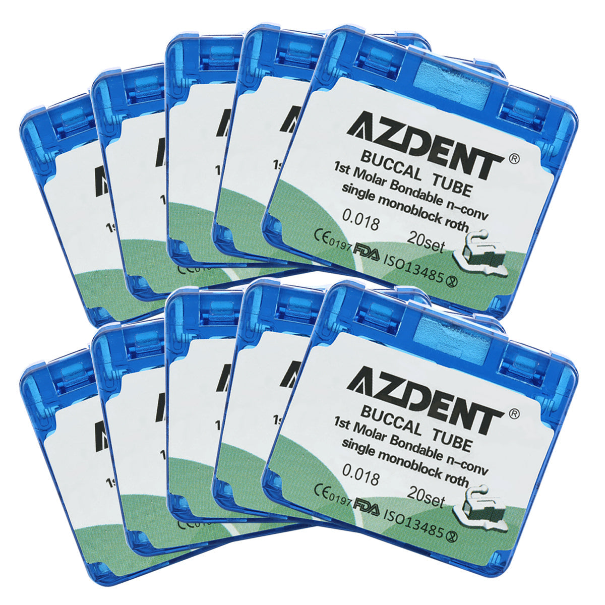 10 Boxes AZDENT Dental Orthodontic Buccal Tube 1st Molar Bondable MIM Monoblock Non-convertible Roth 0.018 20Sets/Box - azdentall.com