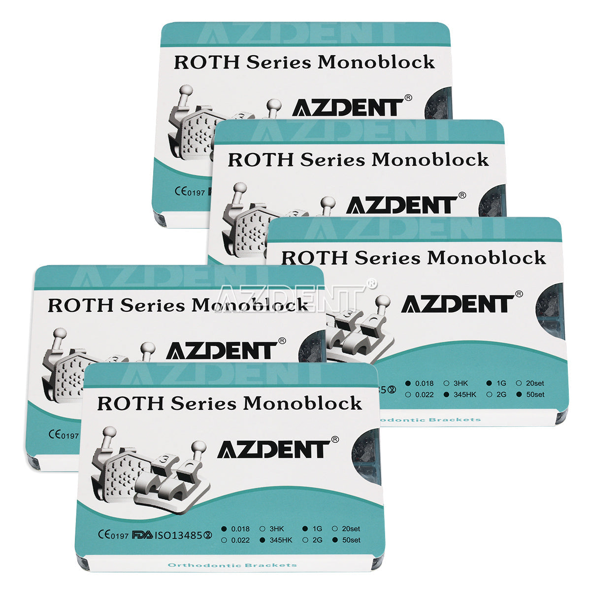 5 Boxes AZDENT Dental Metal Brackets Monoblock Roth .018 345Hooks 1000pcs/50sets/Box - azdentall.com