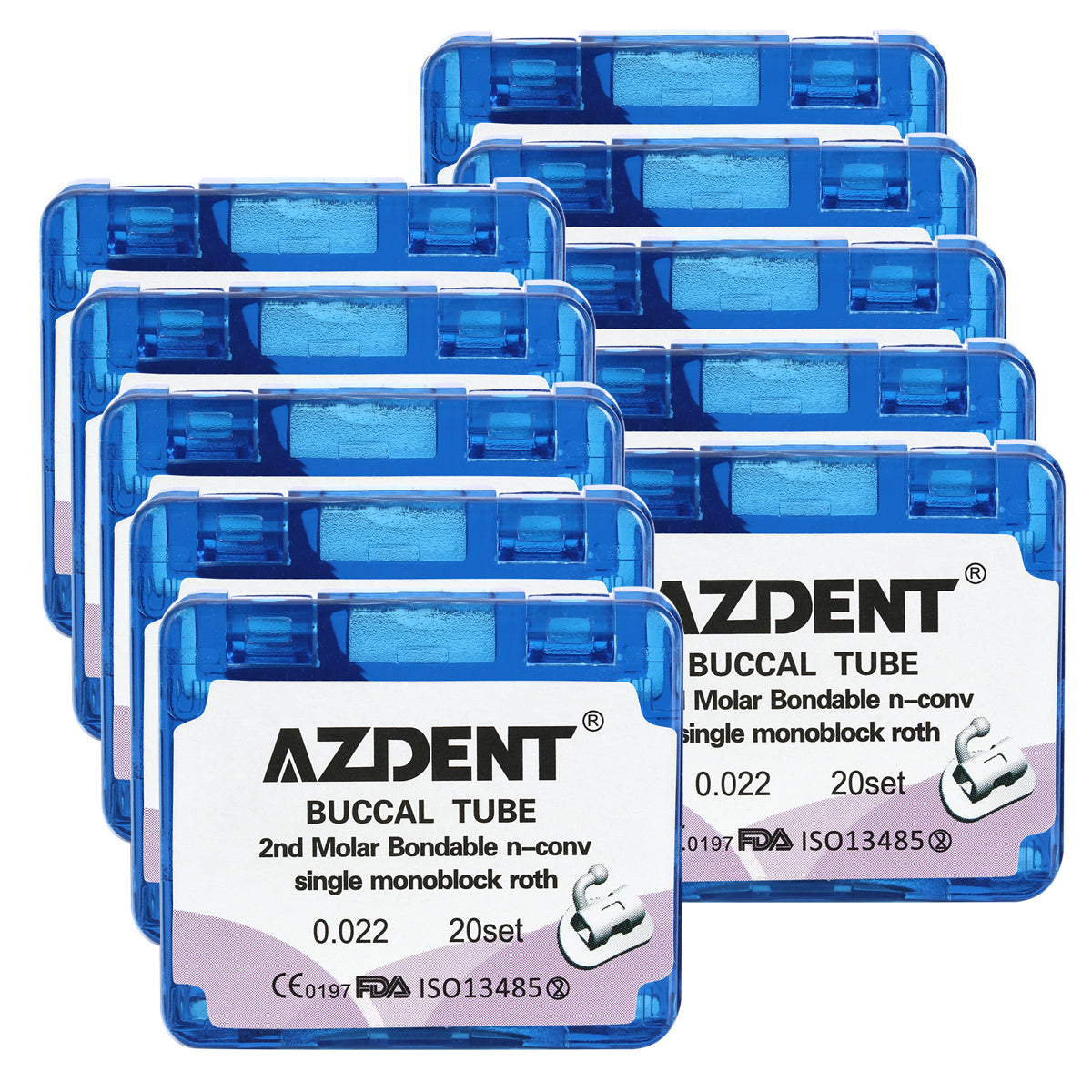 10 Boxes AZDENT Dental Orthodontic Buccal Tube 2nd Molar Bondable Monoblock Non-convertible Roth 0.022 20Sets/Box - azdentall.com