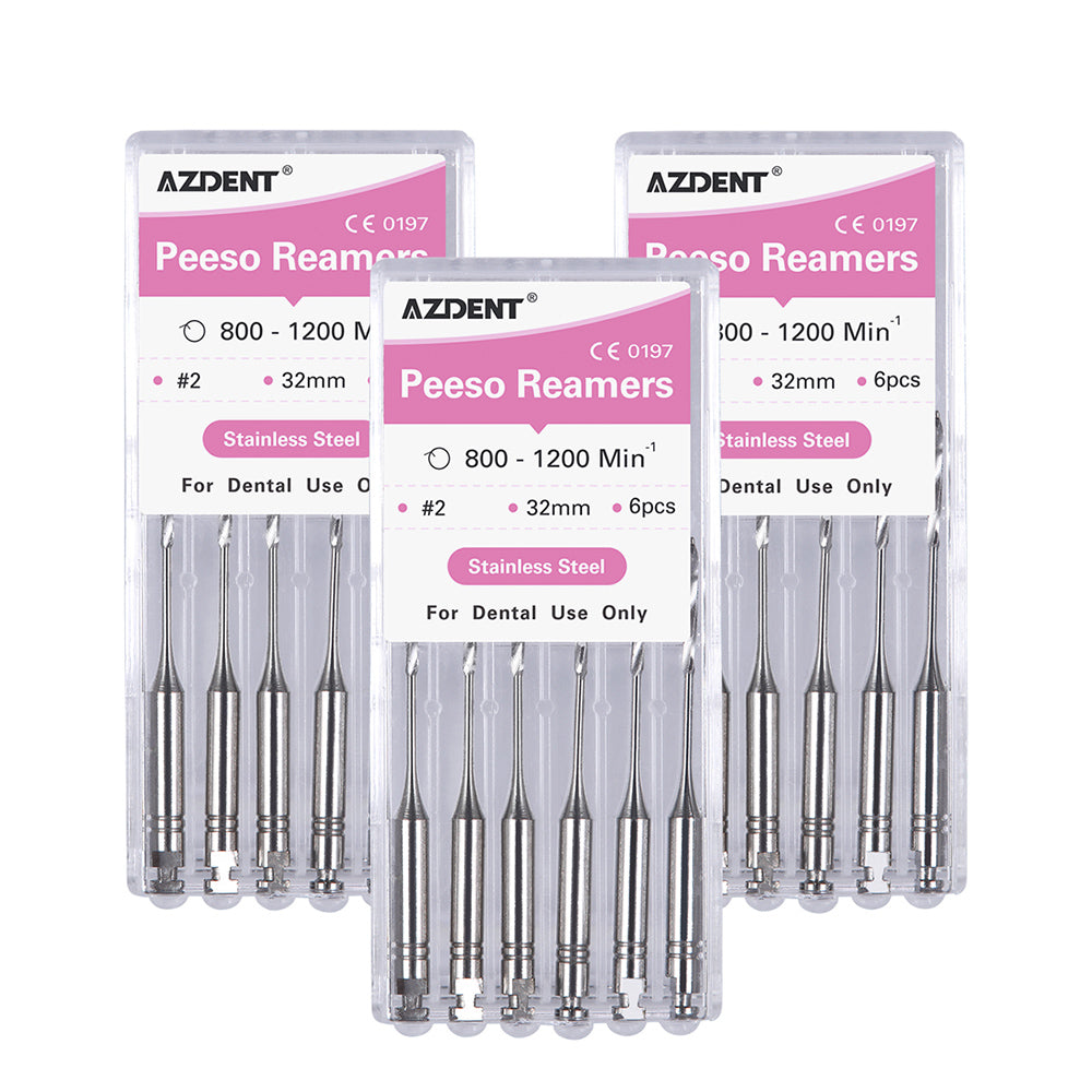 AZDENT Dental Engine Files Staniless Steel Peeso Reamers 32mm #2 6pcs/Box-azdentall.com