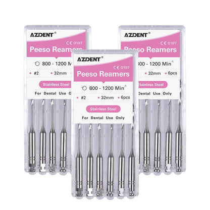 AZDENT Dental Engine Files Staniless Steel Peeso Reamers 32mm #2 6pcs/Box-azdentall.com